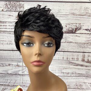 Dosa Tapered Wig 1B Off Black Short Style Heat Safe Adjustable Synthetic